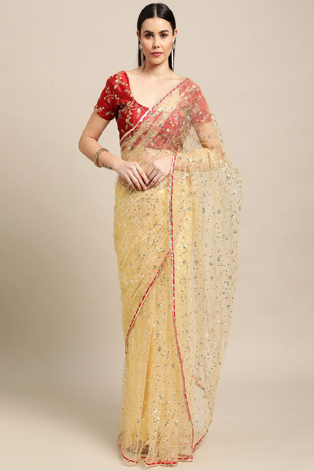 Women's Cream Net Saree