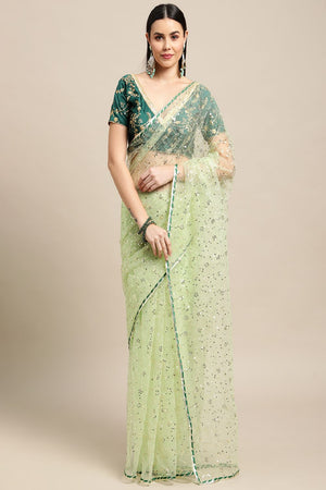 Women's Green Net Saree