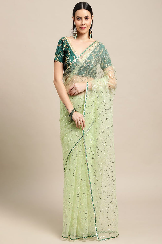 Women's Green Net Saree