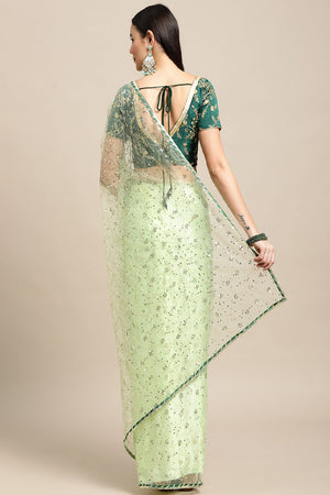 Women's Green Net Saree