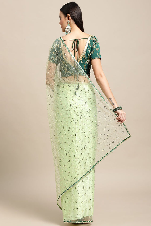 Women's Green Net Saree