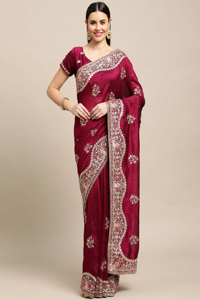 Women's Red Rangoli Silk Saree