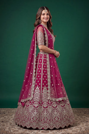 Pink Sequin with Zari Work Net Lehenga (6013-Pink)