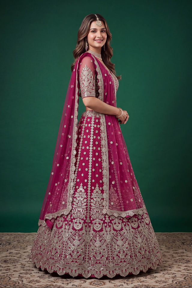 Pink Sequin with Zari Work Net Lehenga (6013-Pink)
