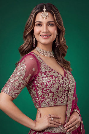 Pink Sequin with Zari Work Net Lehenga (6013-Pink)