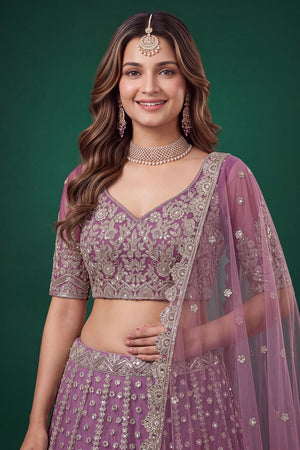 Purple Sequin with Zari Work Net Lehenga (6013-Purple)