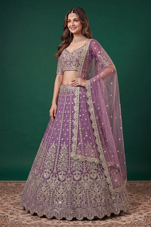 Purple Sequin with Zari Work Net Lehenga (6013-Purple)