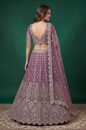 Purple Sequin with Zari Work Net Lehenga (6013-Purple)