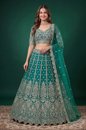 Turquoise Sequin with Zari Work Net Lehenga (6013-Rama)