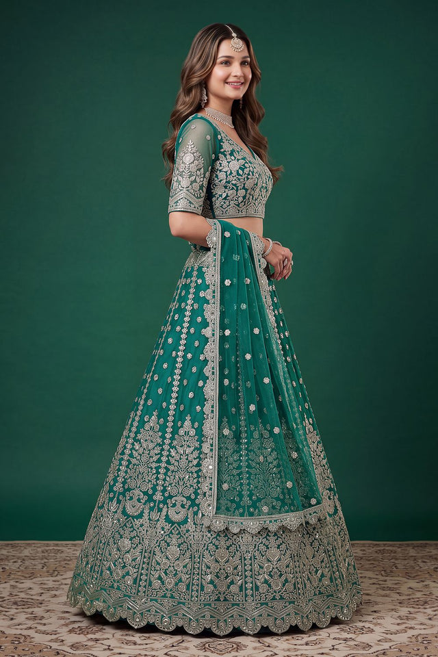 Turquoise Sequin with Zari Work Net Lehenga (6013-Rama)