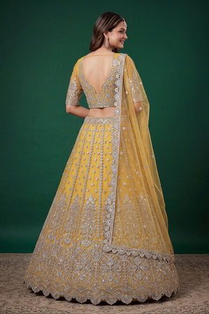 Yellow Sequin with Zari Work Net Lehenga (6013-Yellow)