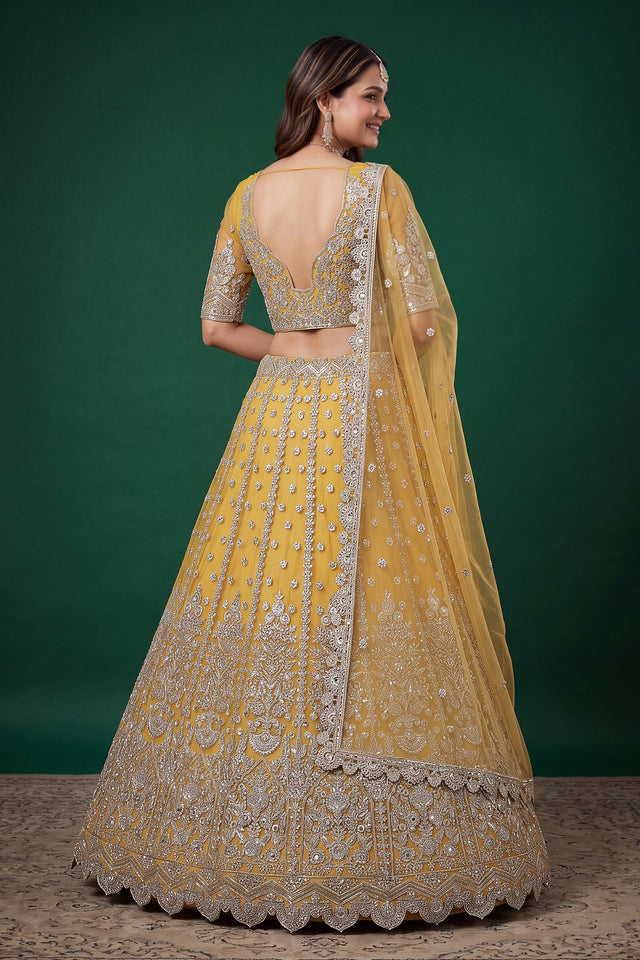 Yellow Sequin with Zari Work Net Lehenga (6013-Yellow)