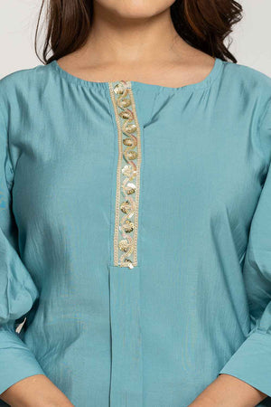 Turquoise Sequins Silk Co-Ord Set (6015CRDTB)