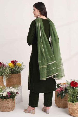 Olive Floral Velvet Kurti Pant Set (6049SKDOL)