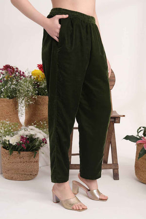 Olive Floral Velvet Kurti Pant Set (6049SKDOL)