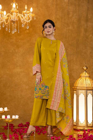 Green Floral Print Silk Kurti Pant Set