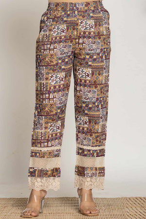 Beige Ethnic Motifs Printed Cotton Kurti Pant Set