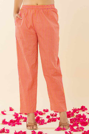 Pink Floral print Cotton Kurti Pant Set