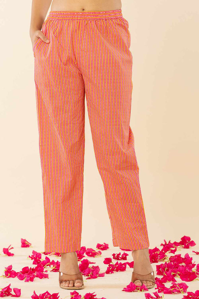 Pink Floral print Cotton Kurti Pant Set