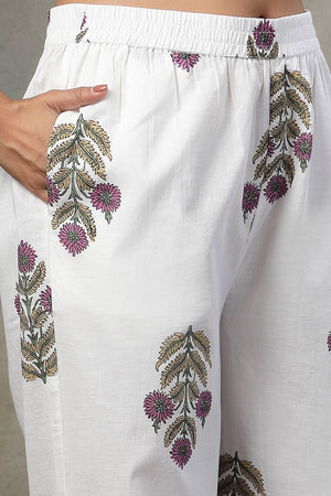 Blue Paisley Printed Cotton Straight Cut Suit Set