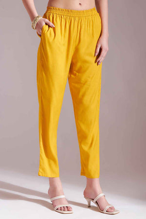 Mustard Floral Printed Cotton Anarkali Suit Set