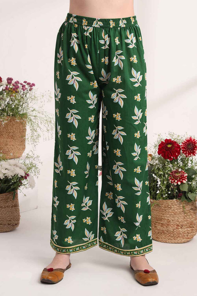 Green Floral Printed Cotton Kurti Pant Set