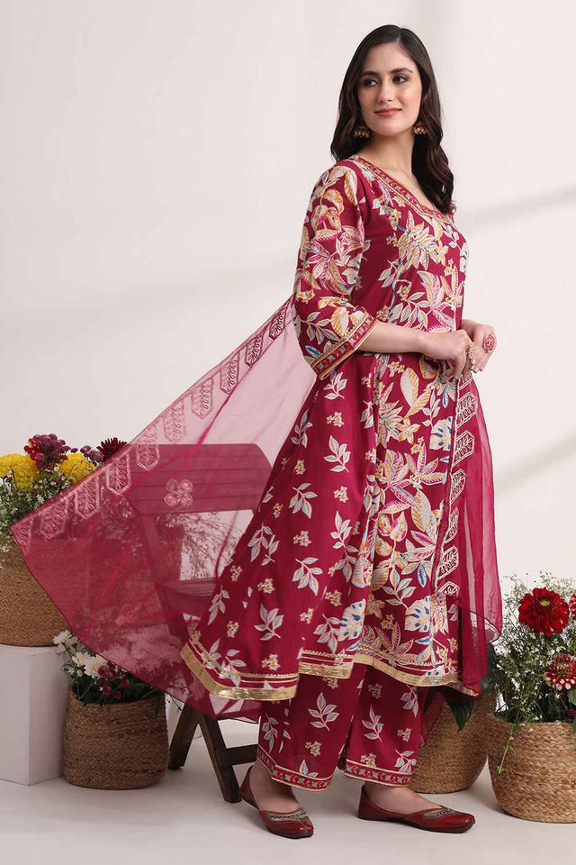Violet Floral Printed Cotton Kurti Pant Set (6095SKDPR)