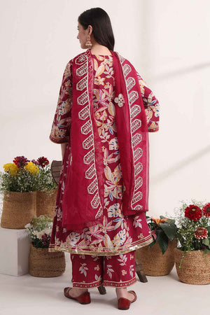 Violet Floral Printed Cotton Kurti Pant Set (6095SKDPR)