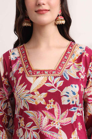 Violet Floral Printed Cotton Kurti Pant Set (6095SKDPR)