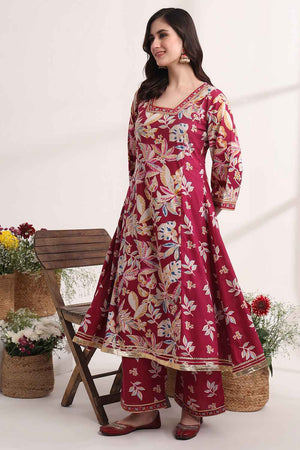 Violet Floral Printed Cotton Kurti Pant Set (6095SKDPR)