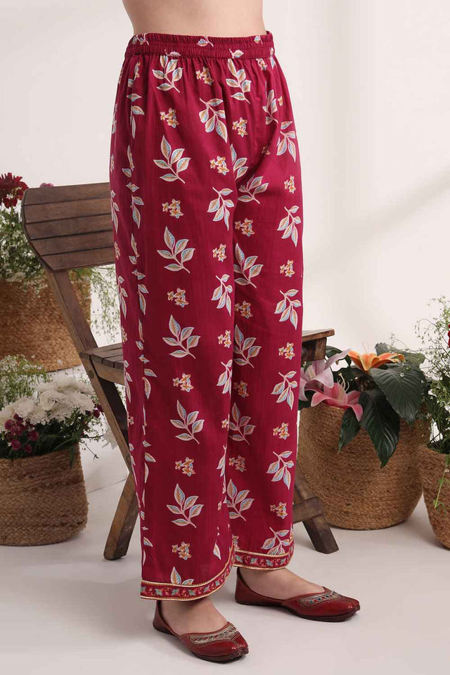 Violet Floral Printed Cotton Kurti Pant Set (6095SKDPR)