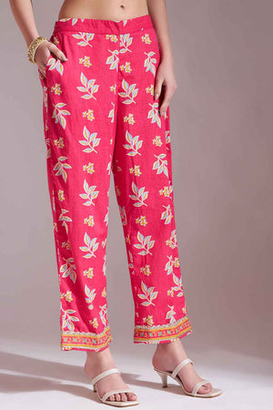 Pink Floral Printed Cotton Kurti Pant Set
