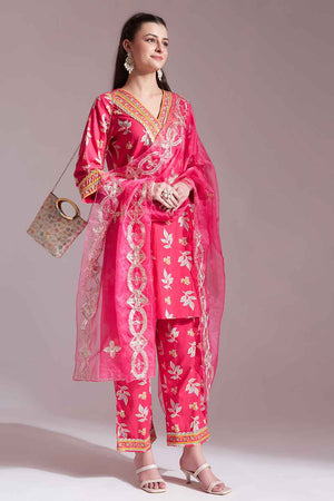 Pink Floral Printed Cotton Kurti Pant Set