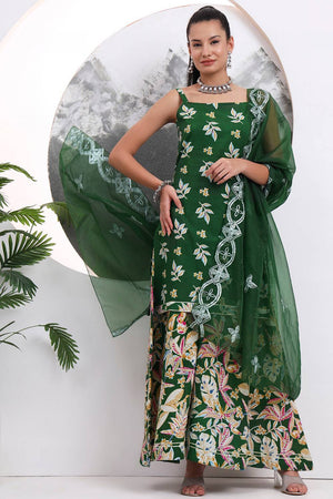 Green Floral Printed Cotton Palazzo Suit Set