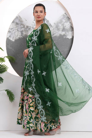 Green Floral Printed Cotton Palazzo Suit Set