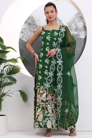 Green Floral Printed Cotton Palazzo Suit Set