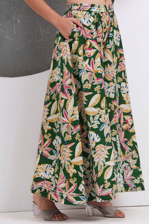 Green Floral Printed Cotton Palazzo Suit Set