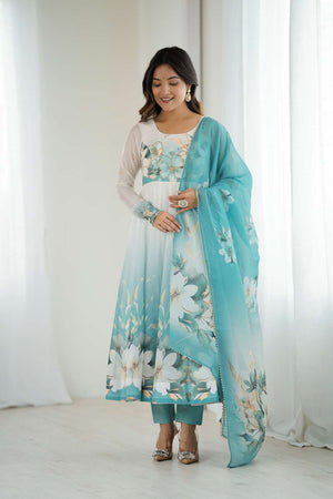 Multi Color Floral Printed Organza Anarkali Suit Set