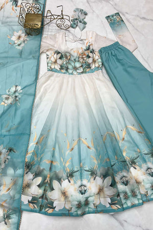 Multi Color Floral Printed Organza Anarkali Suit Set