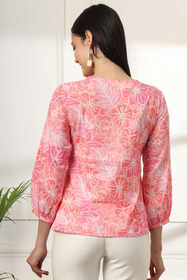 Pink Floral Print Pure Cotton Top (6139TOPPK)