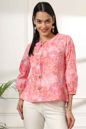 Pink Floral Print Pure Cotton Top (6139TOPPK)