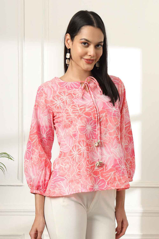 Pink Floral Print Pure Cotton Top (6139TOPPK)