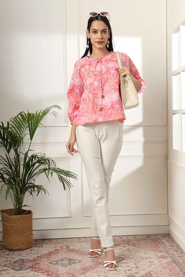 Pink Floral Print Pure Cotton Top (6139TOPPK)