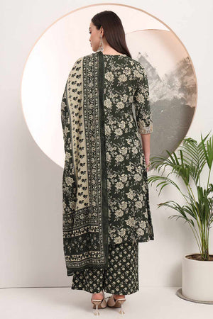 Green Floral Print Cotton Kurti Palazzo Set