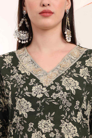Green Floral Print Cotton Kurti Palazzo Set