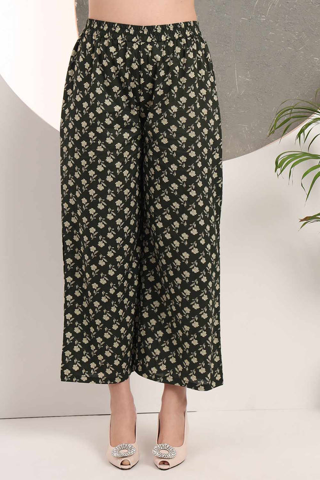 Green Floral Print Cotton Kurti Palazzo Set