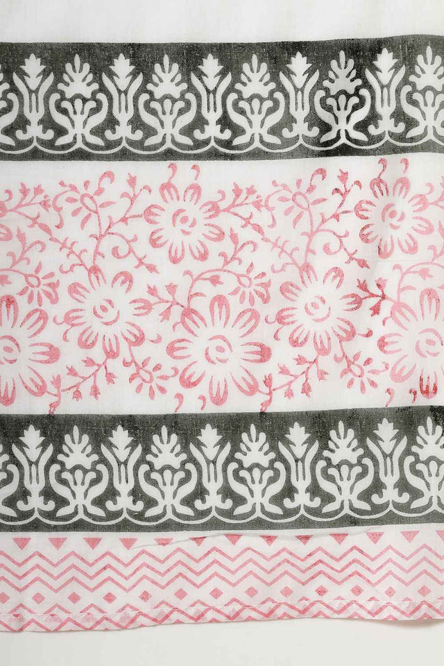 White Floral Printed Cotton Kurti Pant Set