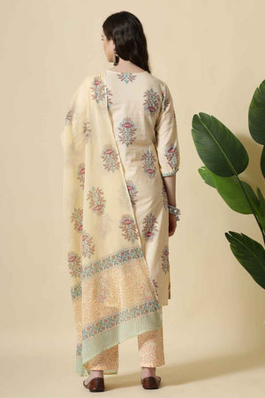 Yellow Floral Printed Cotton Kurti Pant Set