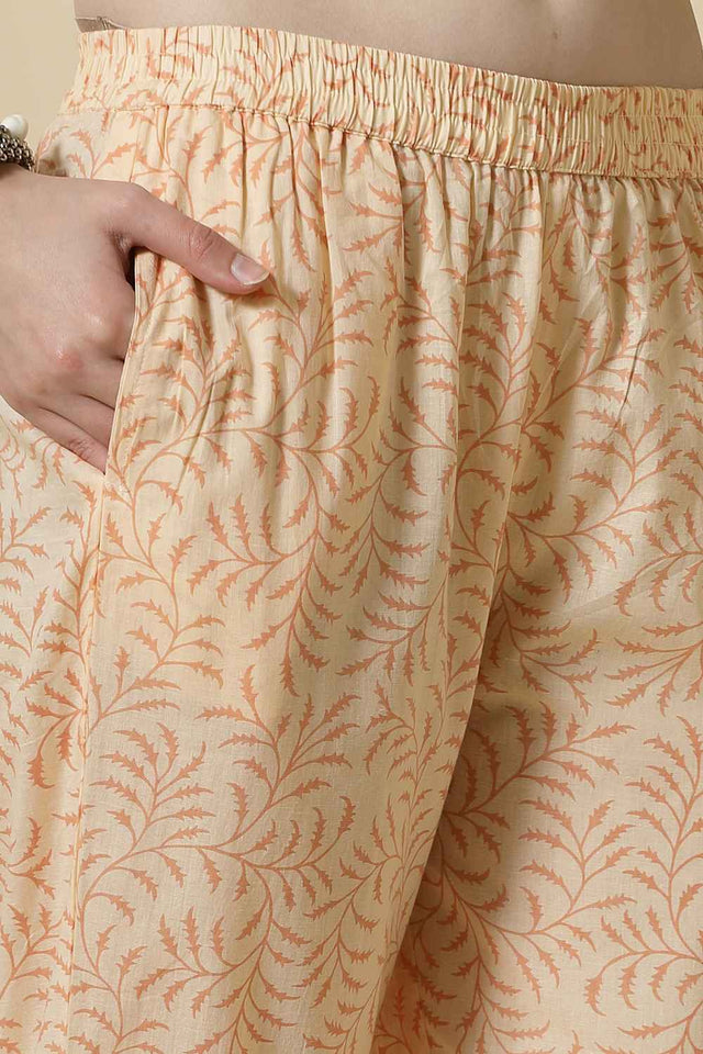 Yellow Floral Printed Cotton Kurti Pant Set