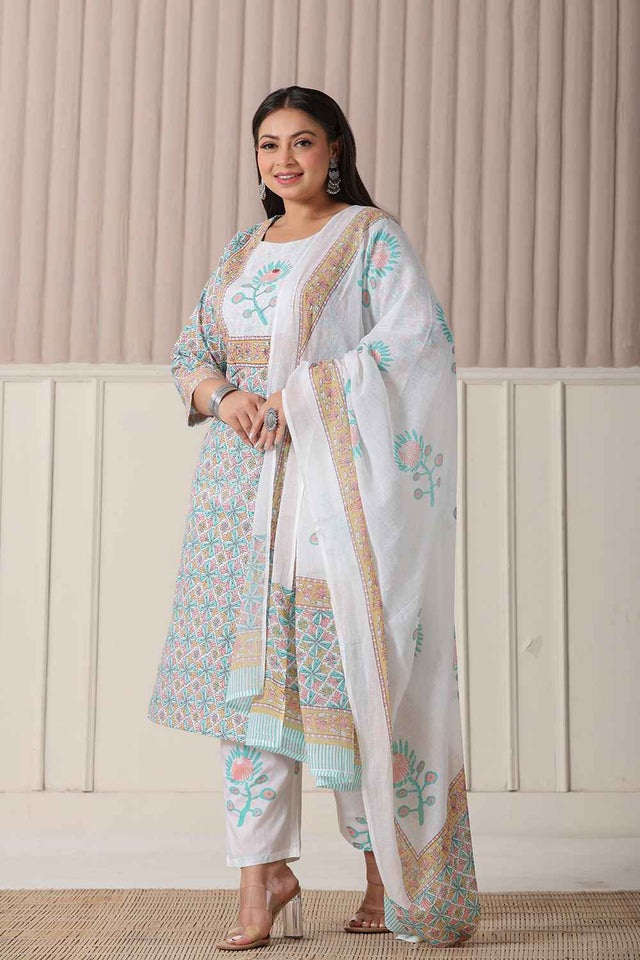 Multi-Color Ethnic Motifs Pure cotton Kurti Pant Set